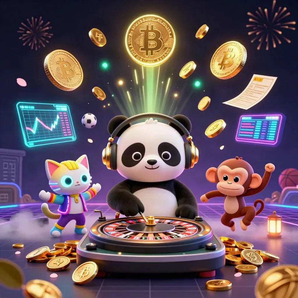 Panda DJ, monyet breakdance, dan kucing glow-stick di tengah ledakan koin emas neon.